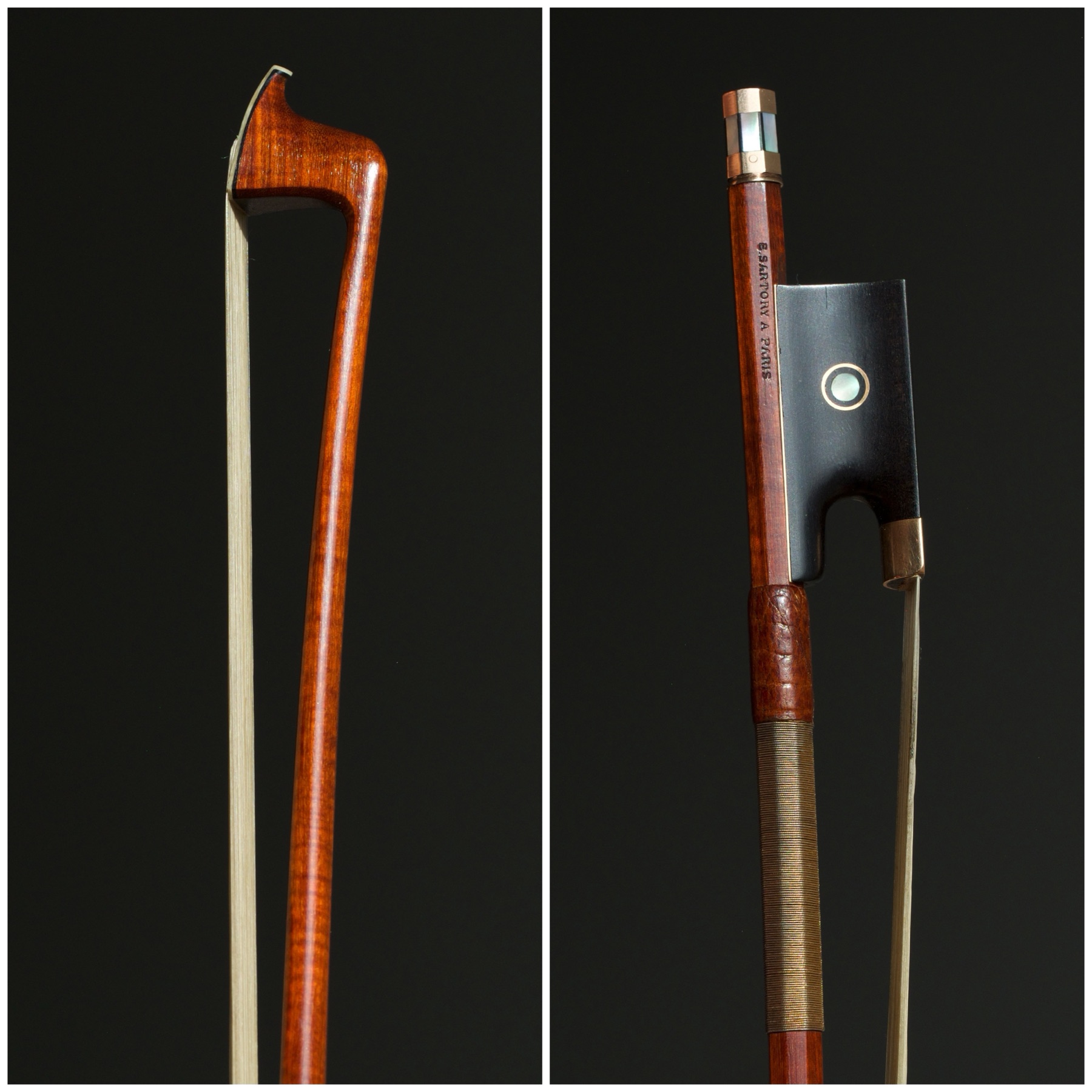 Violin bow by Eugène Sartory, c. 1905, head and frog